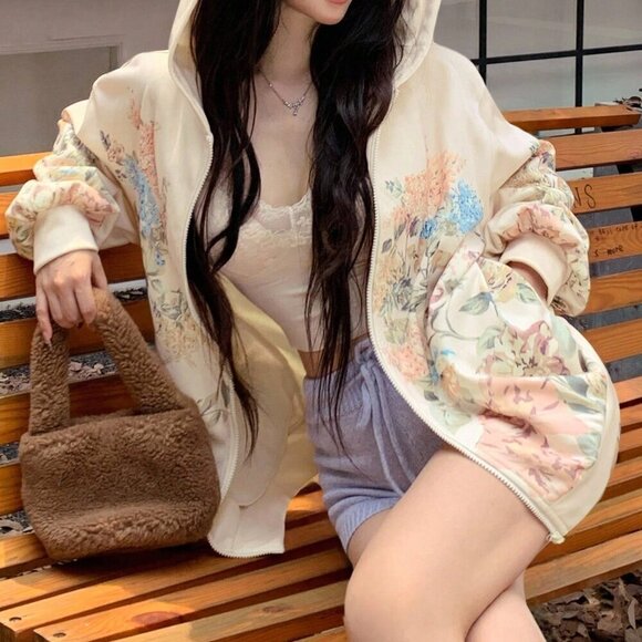 Pink Casual Women's Ditsy Floral Hoodie Sweatshirt - Picture 2 of 9